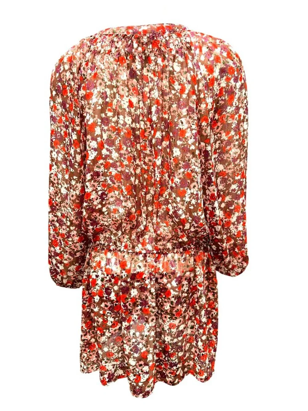 Mossimo Supply Co XXL Brown Red Floral Dress Elastic Waist Long Sleeve Casual Fi - Picture 4 of 9